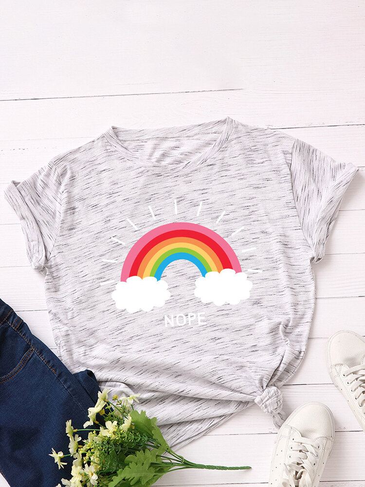 Vrouwen Rainbow Letter Print O-hals Korte Mouw Casual T-shirts