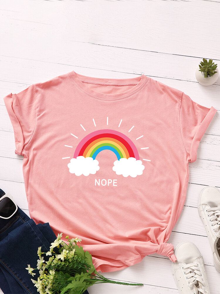 Vrouwen Rainbow Letter Print O-hals Korte Mouw Casual T-shirts