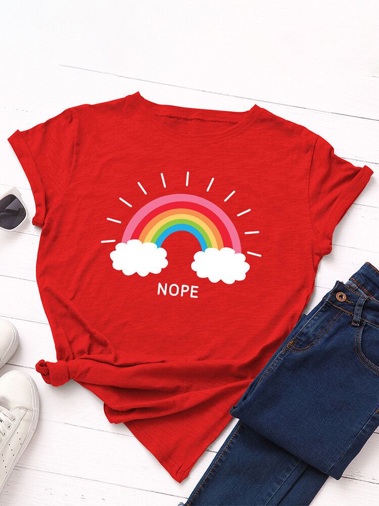 Vrouwen Rainbow Letter Print O-hals Korte Mouw Casual T-shirts