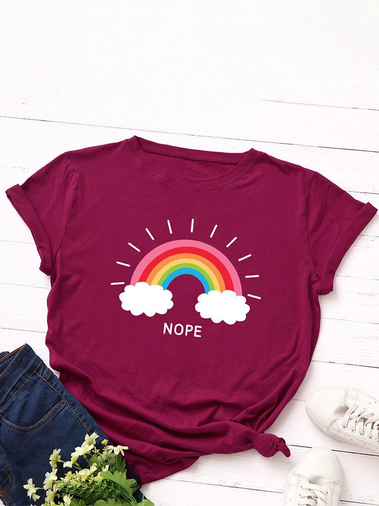 Vrouwen Rainbow Letter Print O-hals Korte Mouw Casual T-shirts
