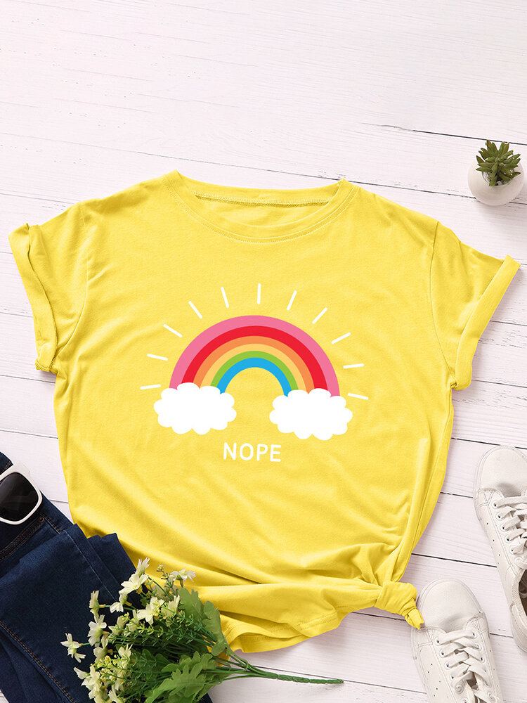 Vrouwen Rainbow Letter Print O-hals Korte Mouw Casual T-shirts