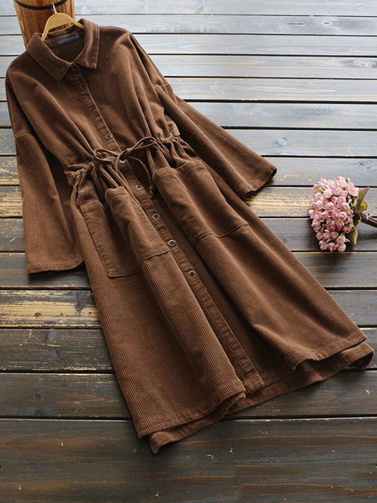 Corduroy Vintage Jassen Met Lange Mouwen En Trekkoord In De Taille