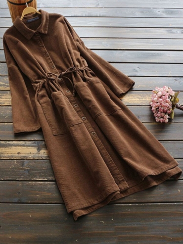 Corduroy Vintage Jassen Met Lange Mouwen En Trekkoord In De Taille