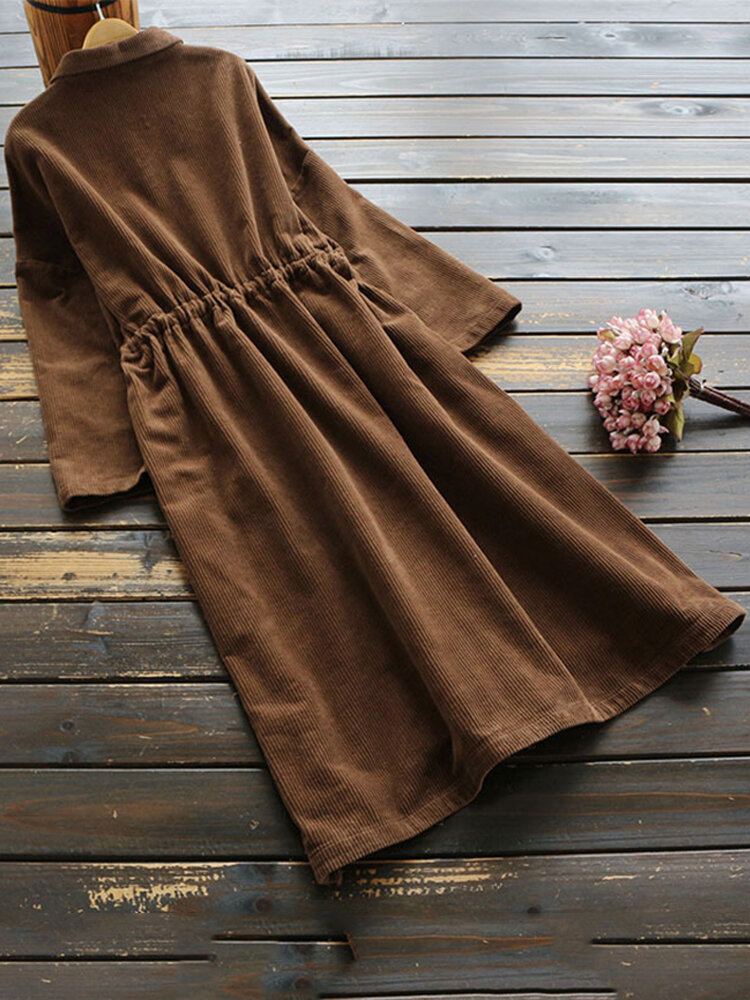 Corduroy Vintage Jassen Met Lange Mouwen En Trekkoord In De Taille
