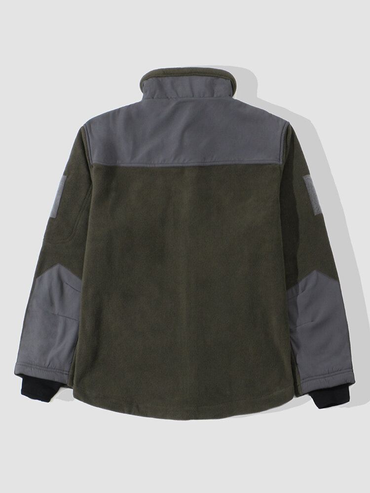 Heren Colorblock Trekkoord Voorzak Met Rits Warme Casual Jassen Met Lange Mouwen