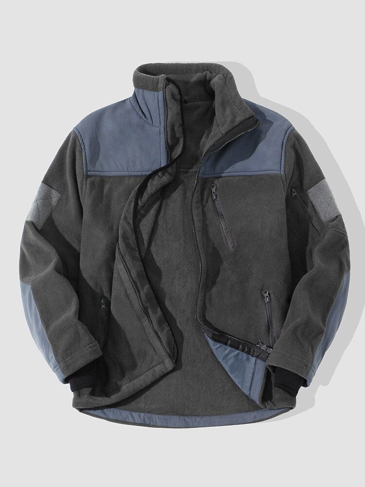 Heren Colorblock Trekkoord Voorzak Met Rits Warme Casual Jassen Met Lange Mouwen