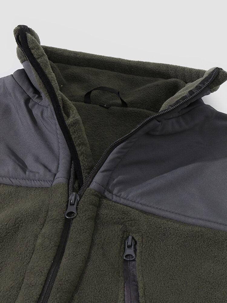 Heren Colorblock Trekkoord Voorzak Met Rits Warme Casual Jassen Met Lange Mouwen