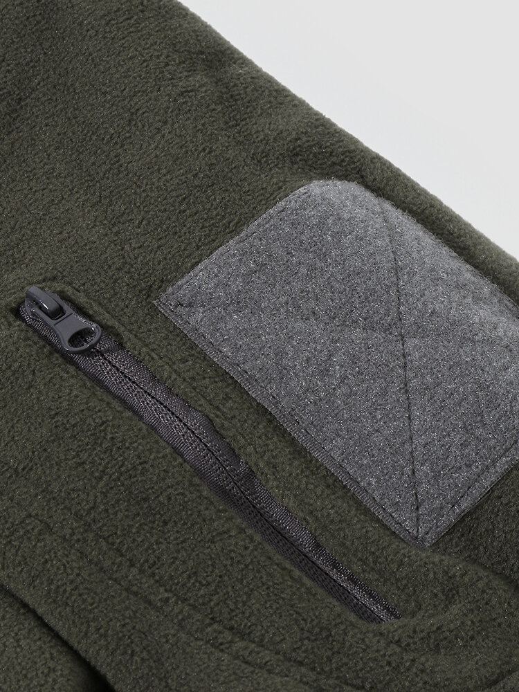 Heren Colorblock Trekkoord Voorzak Met Rits Warme Casual Jassen Met Lange Mouwen