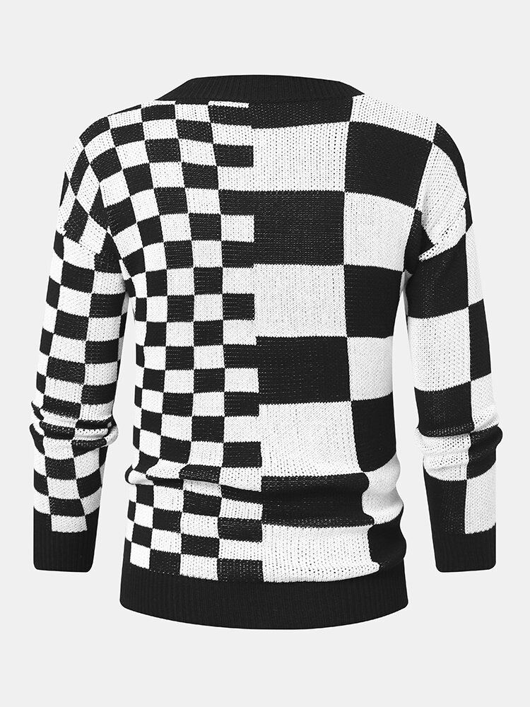 Heren Dambord Patchwork Kleurblok Gebreide Rooster Casual Vesten