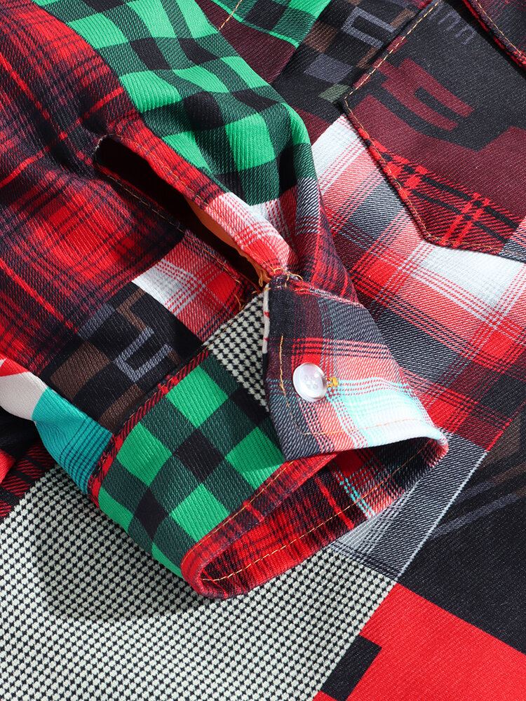 Heren Geruit Colorblock Dik Vintage Overhemd Met Capuchon