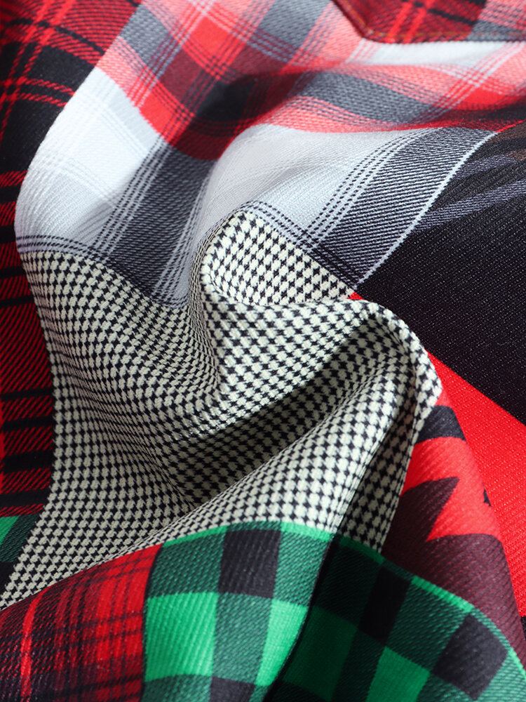 Heren Geruit Colorblock Dik Vintage Overhemd Met Capuchon