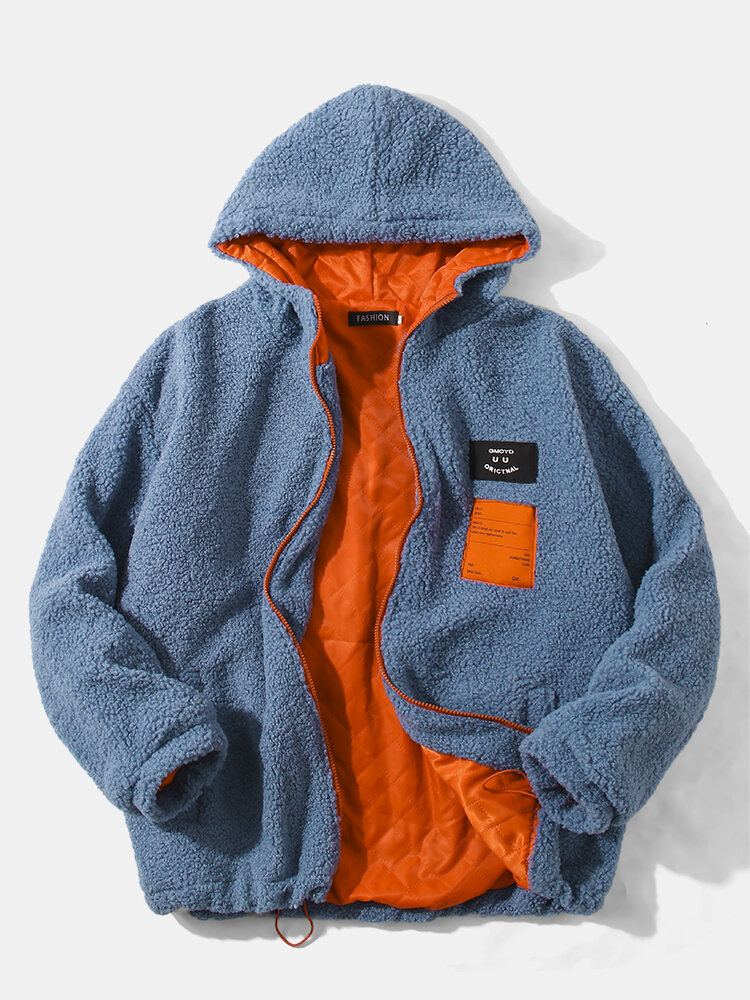 Heren Letter Geborduurde Teddy Jas Met Capuchon En Zak