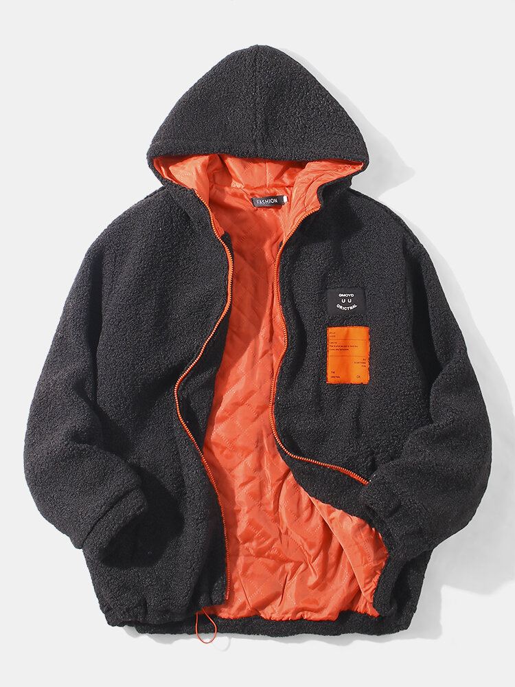 Heren Letter Geborduurde Teddy Jas Met Capuchon En Zak