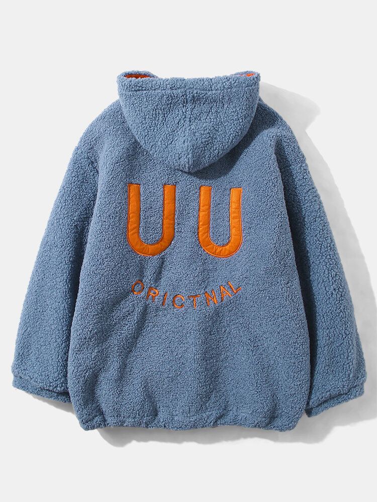 Heren Letter Geborduurde Teddy Jas Met Capuchon En Zak