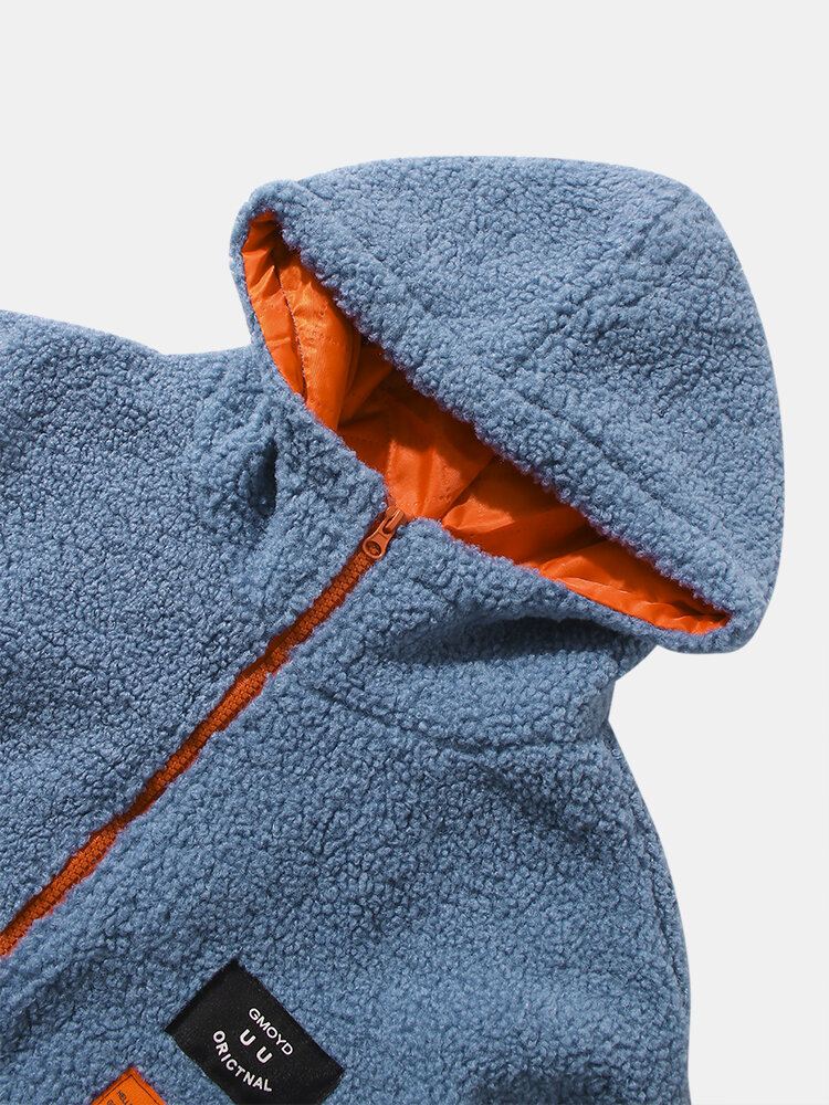 Heren Letter Geborduurde Teddy Jas Met Capuchon En Zak