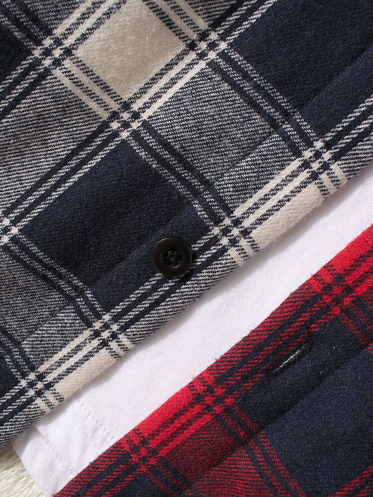 Heren Patchwork Geruite Warme Fleece Gevoerde Jas Met Lange Mouwen En Capuchon