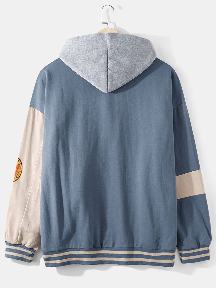 Heren Patchwork Patroon Licentie Rits Dagelijkse Losse Varsity Jas