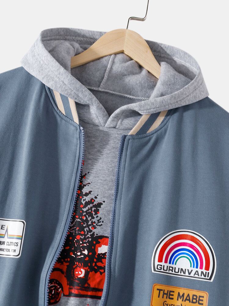 Heren Patchwork Patroon Licentie Rits Dagelijkse Losse Varsity Jas