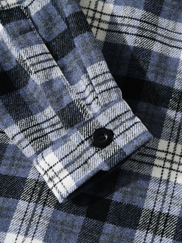 Heren Plaid Borstzakken Button Up Revers Shirts Lange Mouwen Jassen
