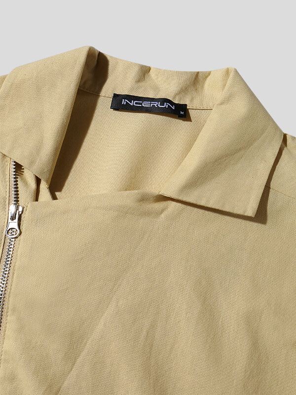 Heren Revers Rits Casual Jassen Met Lange Mouwen Zakken