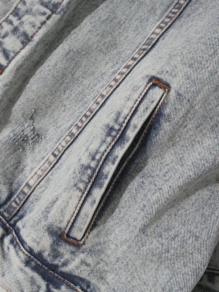 Heren Vintage Distressed Ripped Patch Casual Katoenen Denim Jas