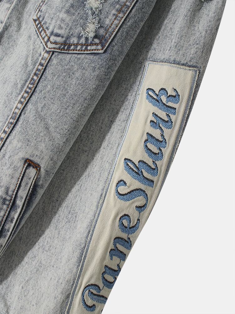 Heren Vintage Distressed Ripped Patch Casual Katoenen Denim Jas