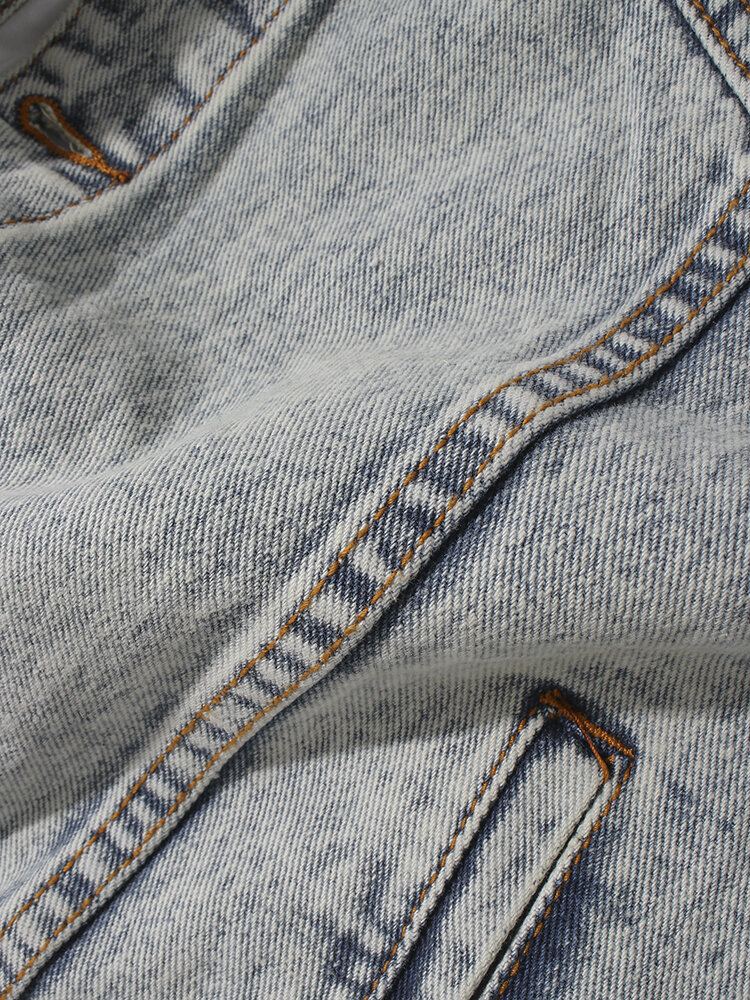Heren Vintage Distressed Ripped Patch Casual Katoenen Denim Jas