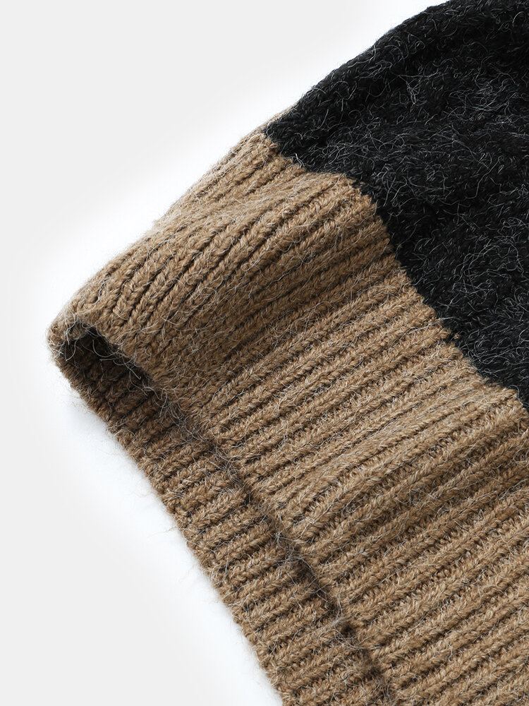 Heren Kleurblok Patchwork Ronde Hals Gebreide Trui Casual Truien