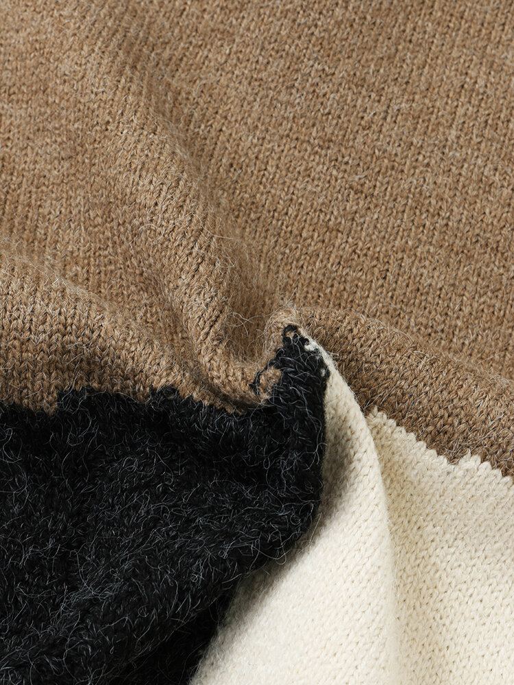 Heren Kleurblok Patchwork Ronde Hals Gebreide Trui Casual Truien