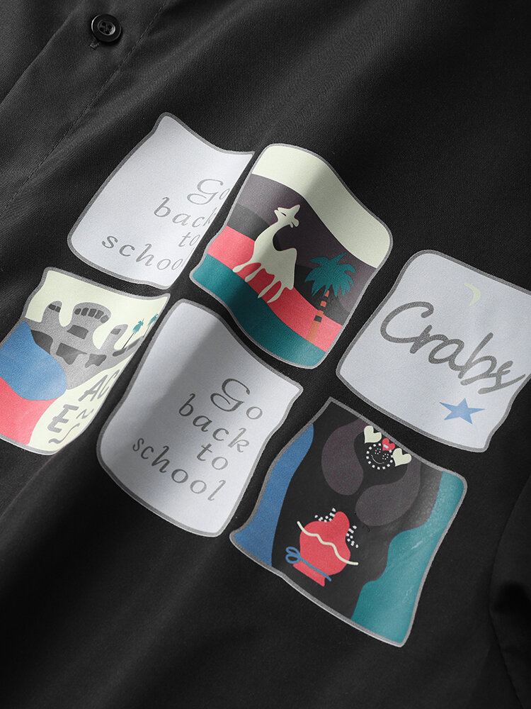 Casual Losse Shirts Met Grappige Print Voor Heren