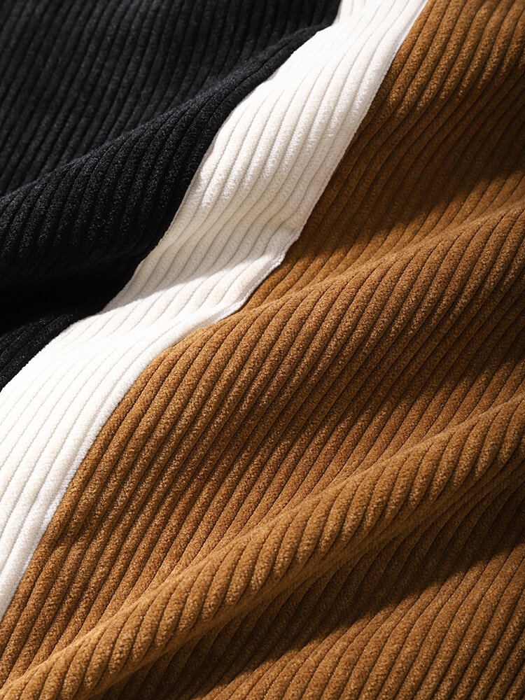 Casual Patchwork Corduroy Overhemden Met Opstaande Kraag Voor Heren