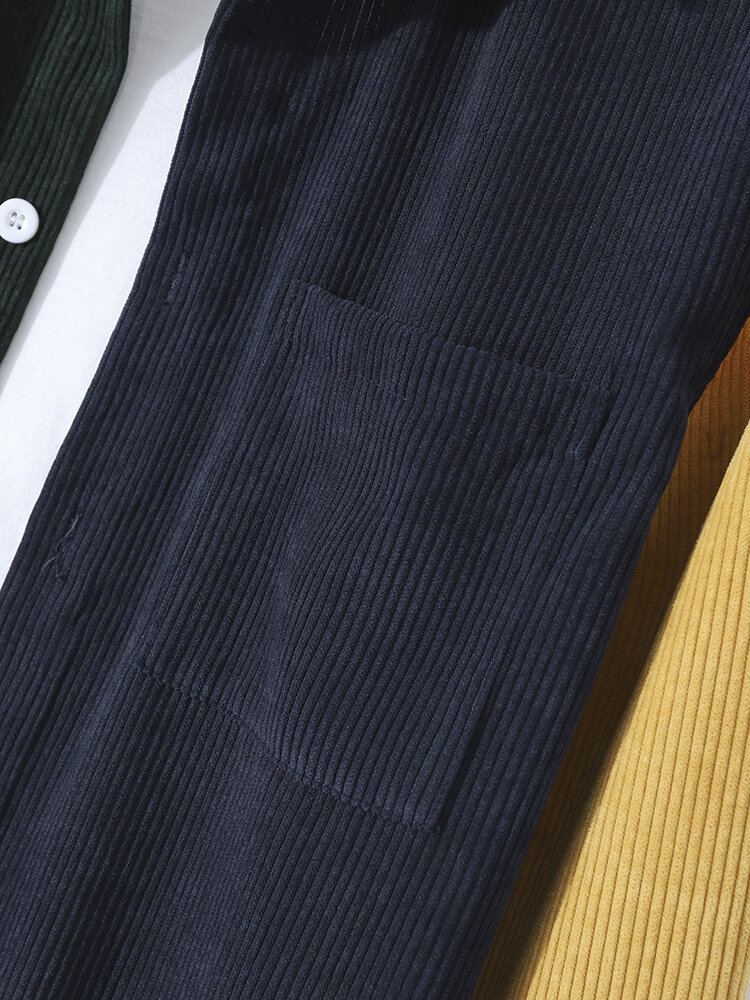 Corduroy-contraststiksel Voor Heren Preppy Overhemden Met Lange Mouwen