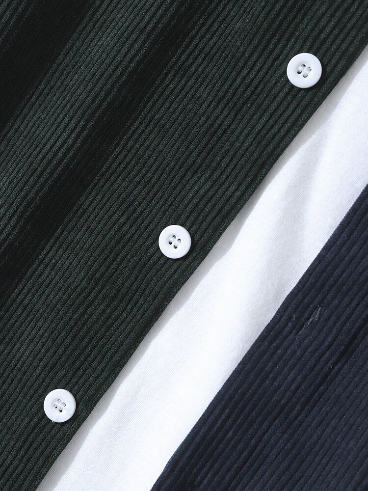 Corduroy-contraststiksel Voor Heren Preppy Overhemden Met Lange Mouwen