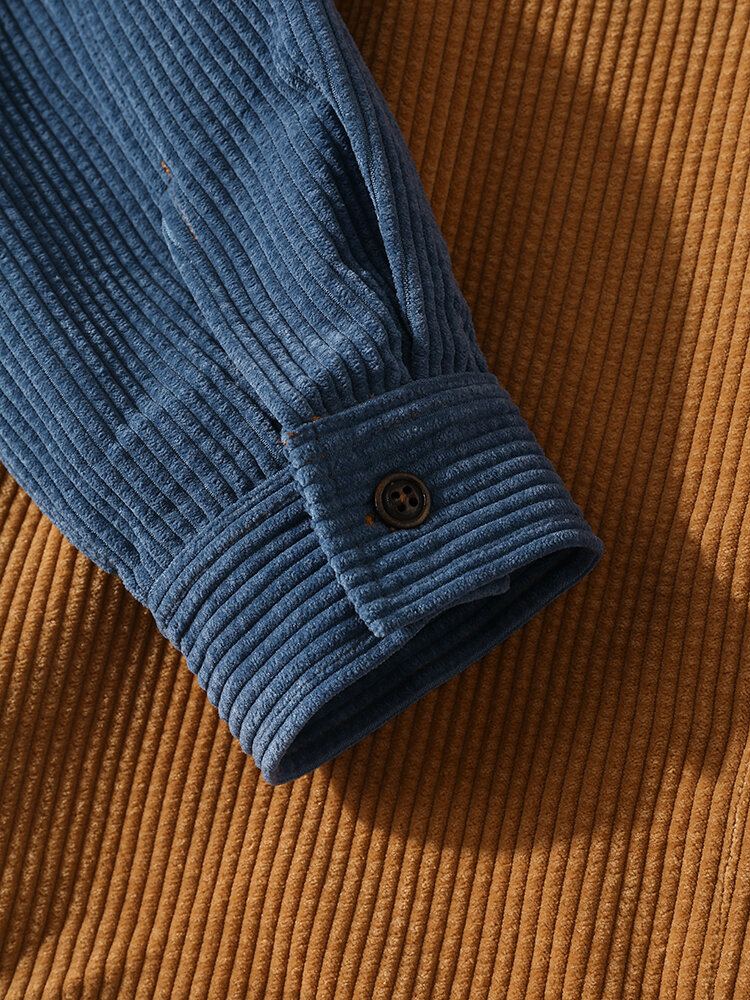 Corduroy Tweekleurige Patchwork Casual Overhemden Met Klepzak Voor Heren