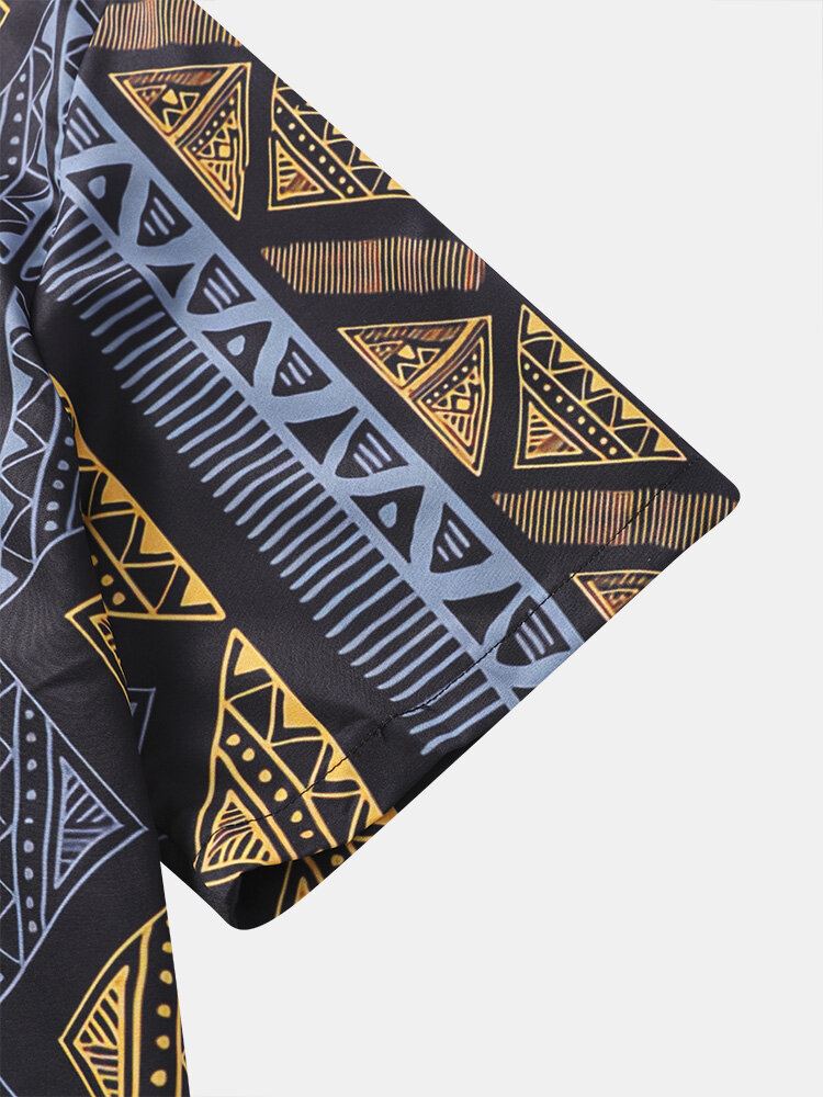 Heren Argyle Geometrisch Contrast Etnische Revers Knop Voorzijde Huidvriendelijke Casual Shirts