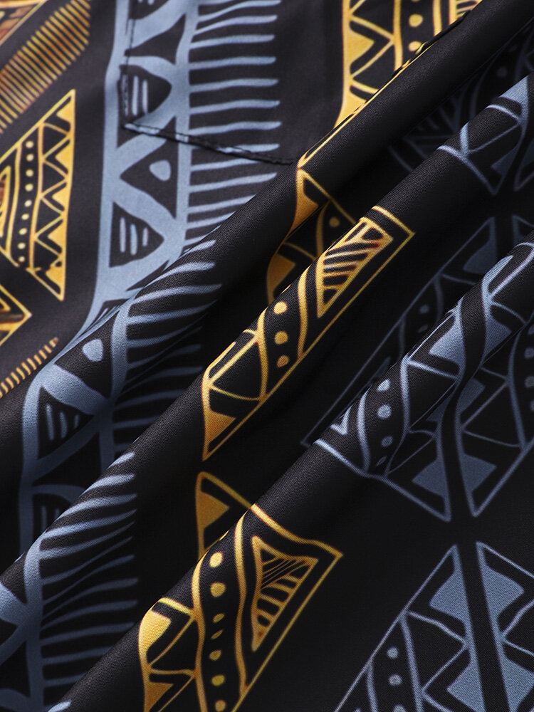 Heren Argyle Geometrisch Contrast Etnische Revers Knop Voorzijde Huidvriendelijke Casual Shirts