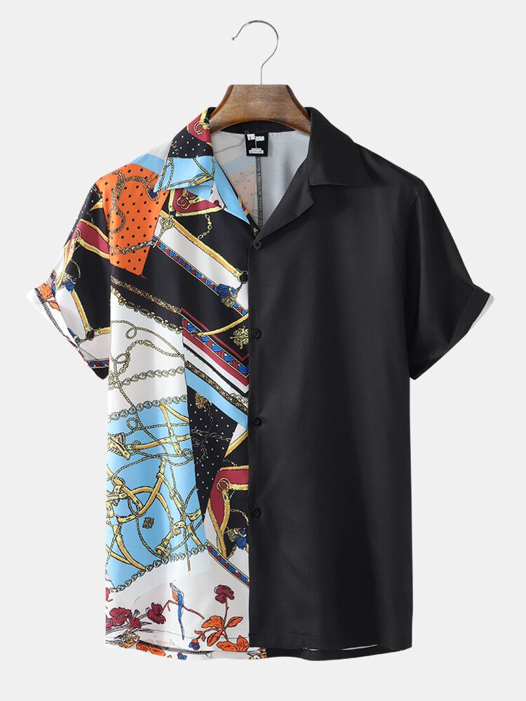 Heren Casual Barok Print Patchwork Revere Kraag Shirts