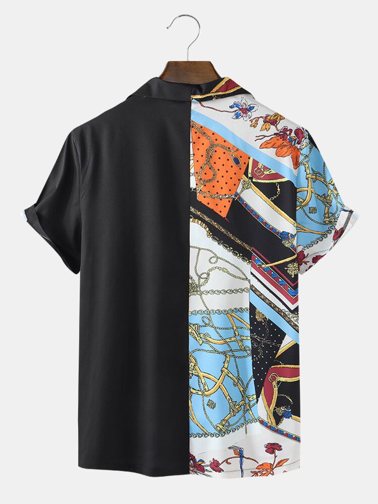 Heren Casual Barok Print Patchwork Revere Kraag Shirts