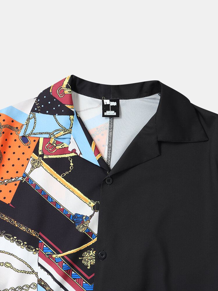 Heren Casual Barok Print Patchwork Revere Kraag Shirts