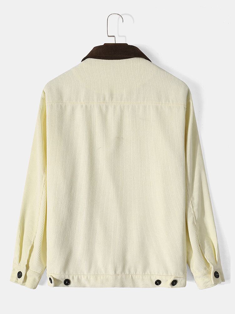 Heren Contrast Applique Knop Front Corduroy Casual Losse Shirts