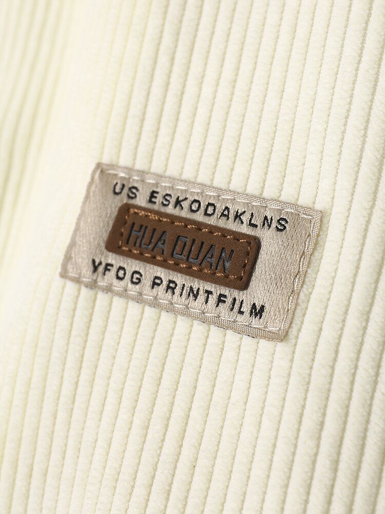 Heren Contrast Applique Knop Front Corduroy Casual Losse Shirts