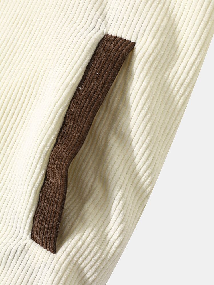 Heren Contrast Applique Knop Front Corduroy Casual Losse Shirts