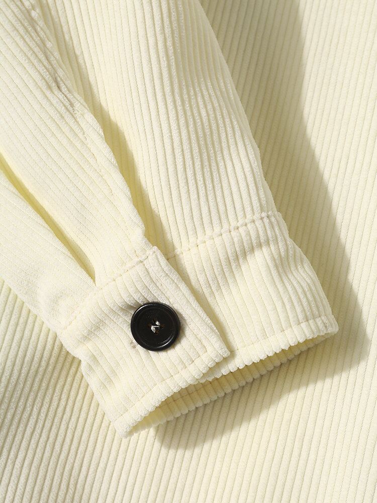 Heren Contrast Applique Knop Front Corduroy Casual Losse Shirts