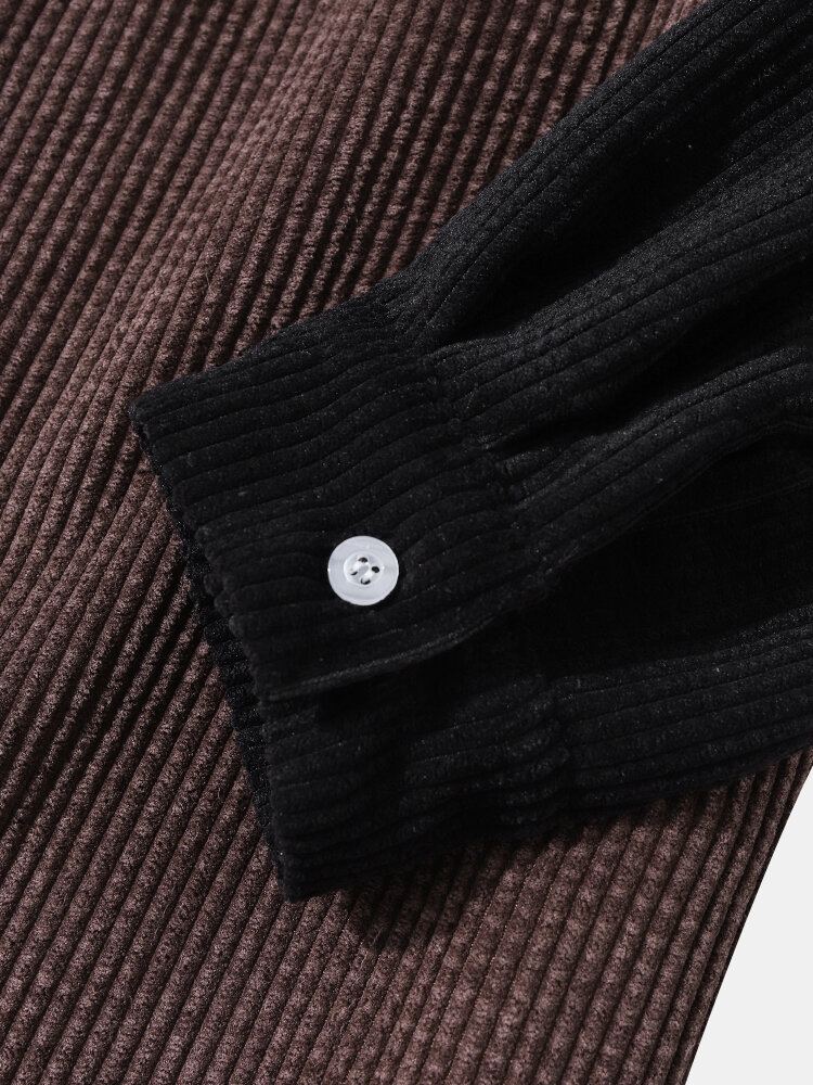 Heren Corduroy Patchwork Contrast Kleur Blok Borstzak Hooded Shirts
