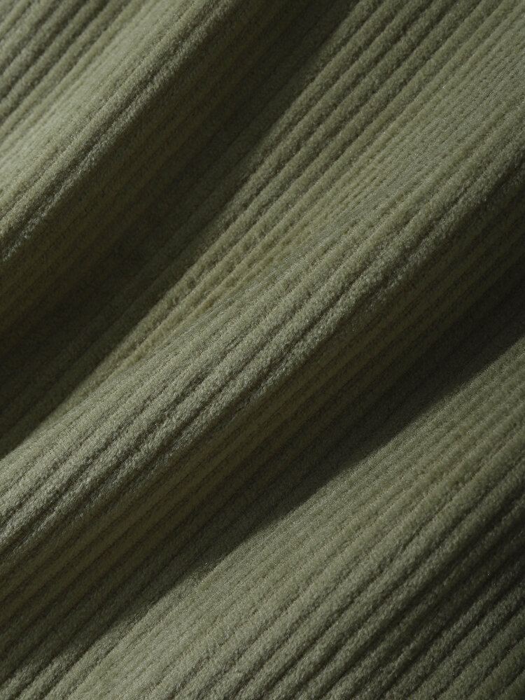 Heren Corduroy Solid Simple Pocket Revers Shirt Met Lange Mouwen
