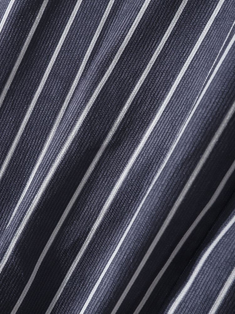 Heren Corduroy Verticale Gestreepte Button Up Revers Casual Shirts