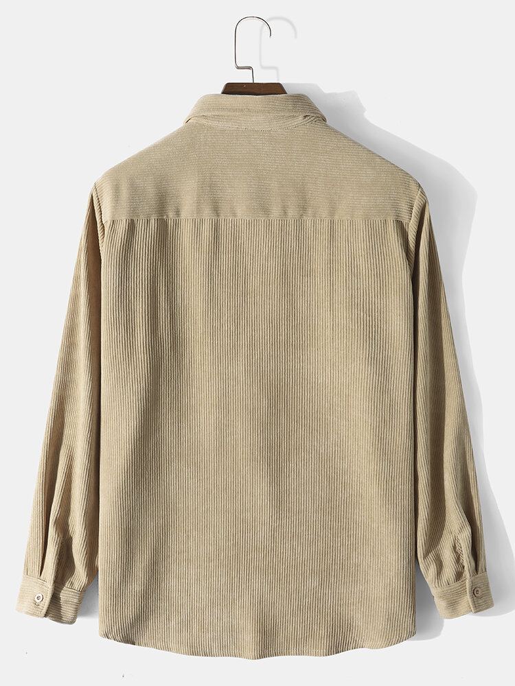Heren Effen Kleur Borduurwerk Bloemen Corduroy Knopen Met Lange Mouwen Casual Henley Shirts