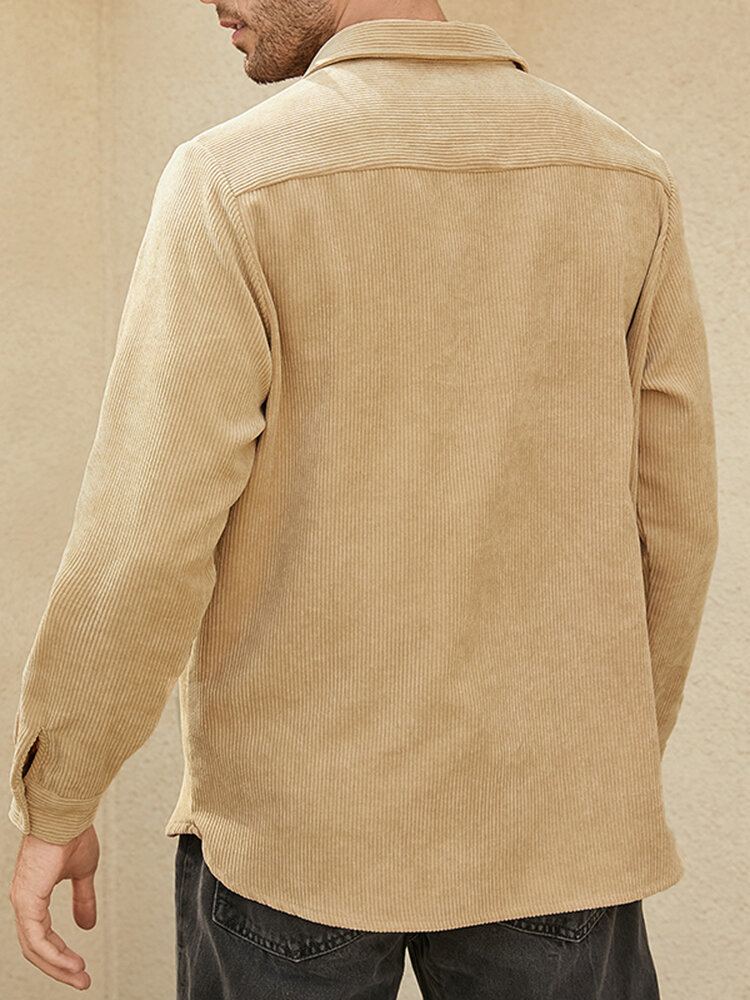 Heren Effen Kleur Borduurwerk Bloemen Corduroy Knopen Met Lange Mouwen Casual Henley Shirts
