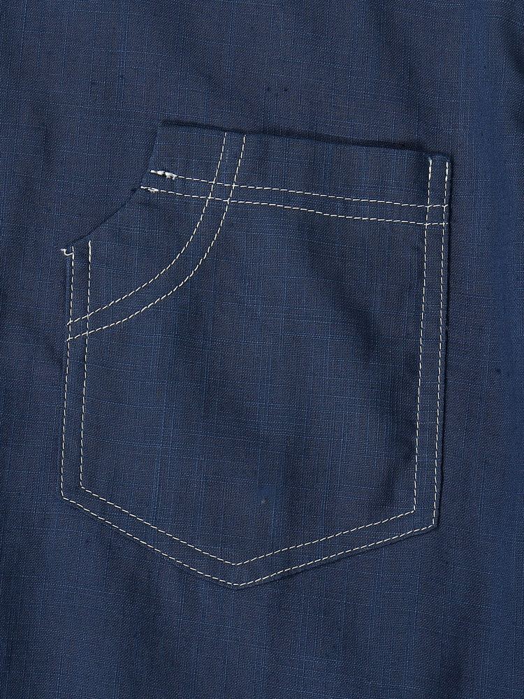 Heren Effen Kleur Denim Front Knop Manchet Zoom Stand Kraag Casual Shirts