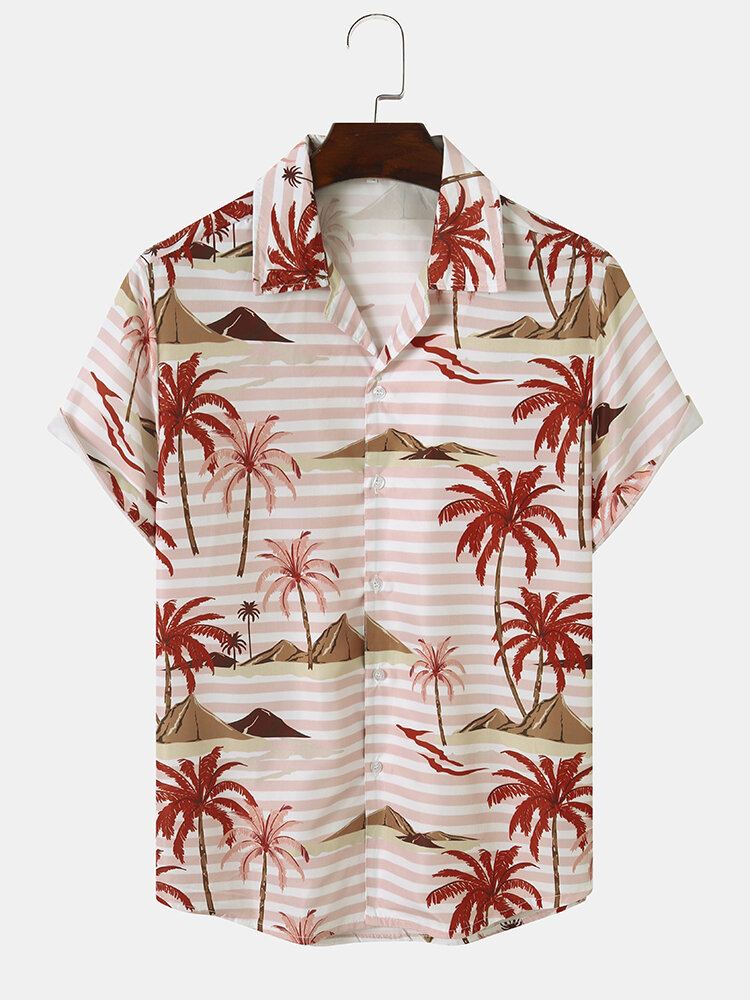 Heren Gestreepte Strandkleding Met Landschapsprint Zacht Comfortabel Ademend Alle Bijpassende Shirts